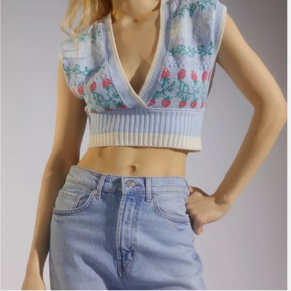 Urban Outfitters Crop Strawberry Sweater Vest